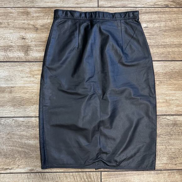 Black Leather Pencil Skirt Womens size 10 Lined Back Zipper & Slit - Picture 11 of 11